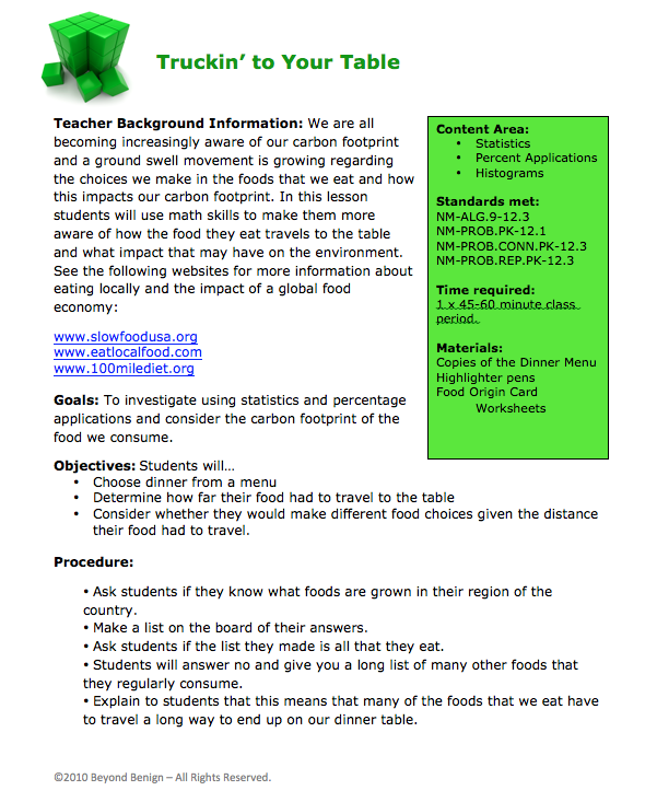 Truckin’ to Your Table Lesson Plan