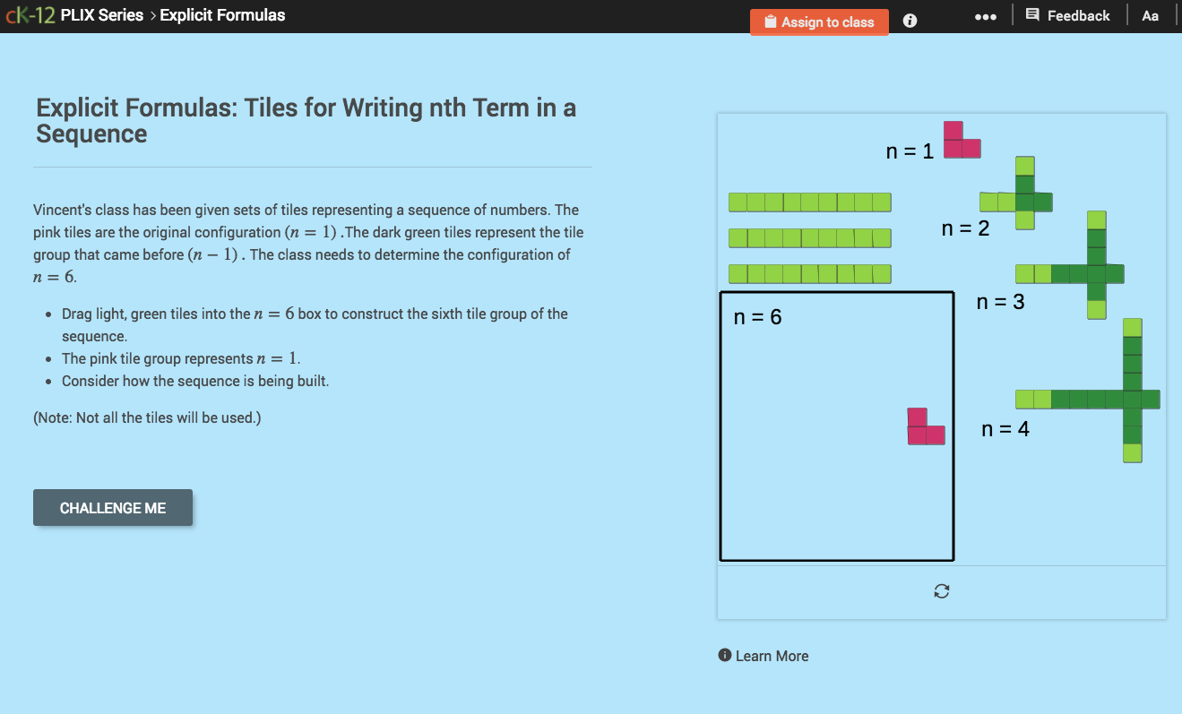 Explicit Formulas: Tiles for Writing nth Term in a Sequence Interactive