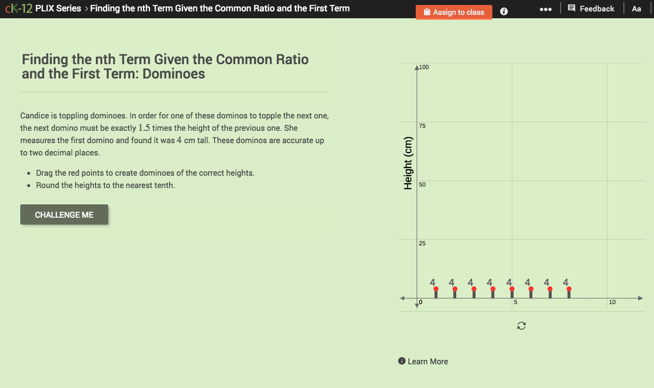 Finding the nth Term Given the Common Ratio and the First Term: Dominoes Interactive