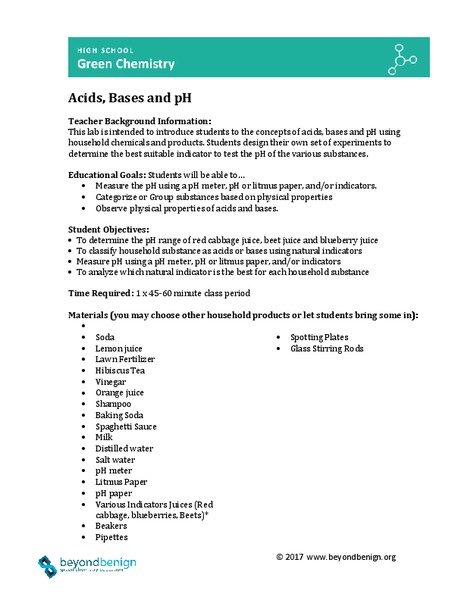 Acids, Bases and pH Lesson Plan