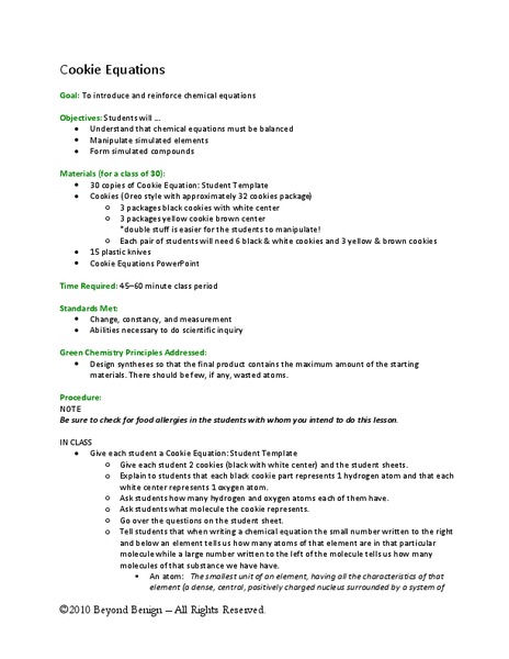 Cookie Equations Lesson Plan