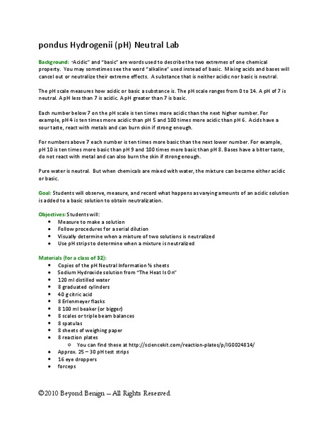 pH Neutral Lesson Plan