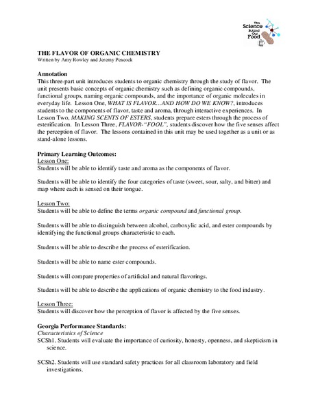 Flavor of Organic Chemistry Lesson Plan