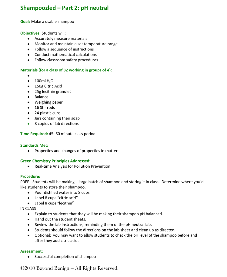 Shampoozled—Part 2: pH Neutral Lesson Plan