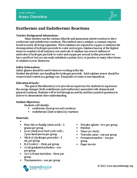 Exothermic and Endothermic Reactions Lesson Plan