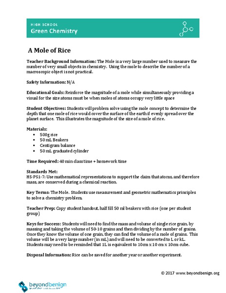 Mole of Rice Activity Lesson Plan
