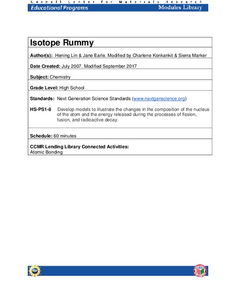 Isotope Rummy Lesson Plan