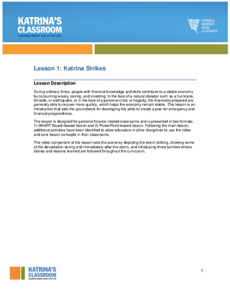 Lesson 1: Katrina Strikes Lesson Plan