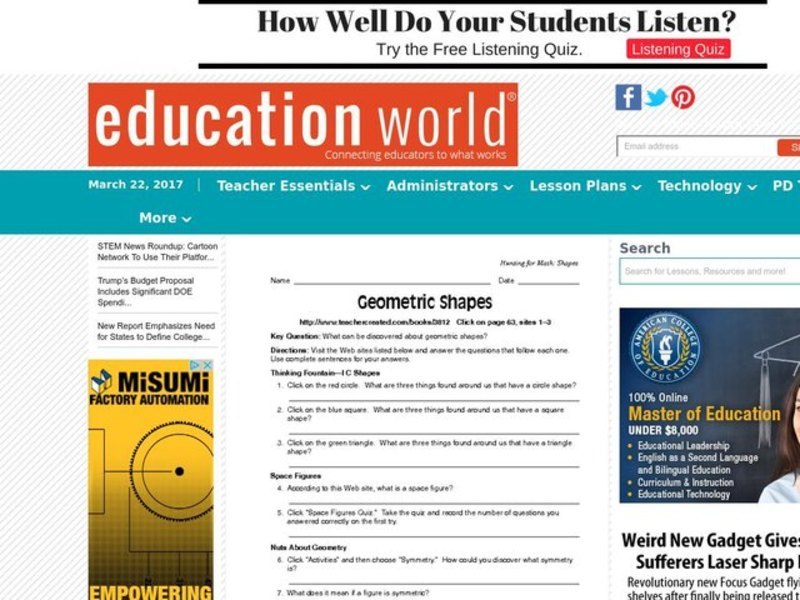 Geometric Shapes Lesson Plan