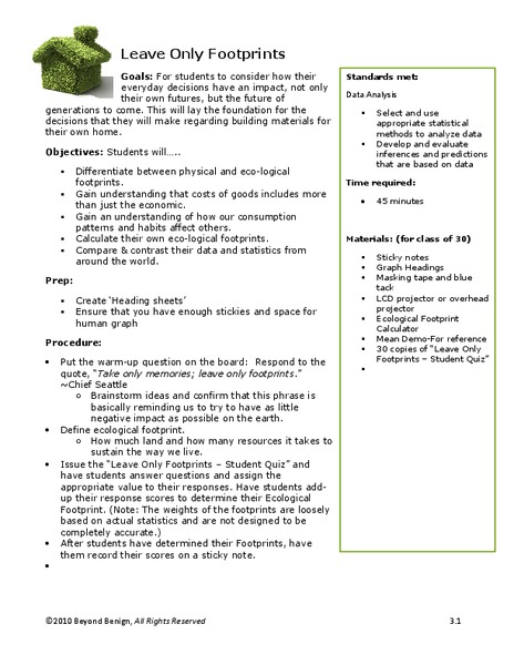Leave Only Footprints Lesson Plan
