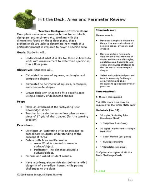 Hit the Deck: Area and Perimeter Review Lesson Plan