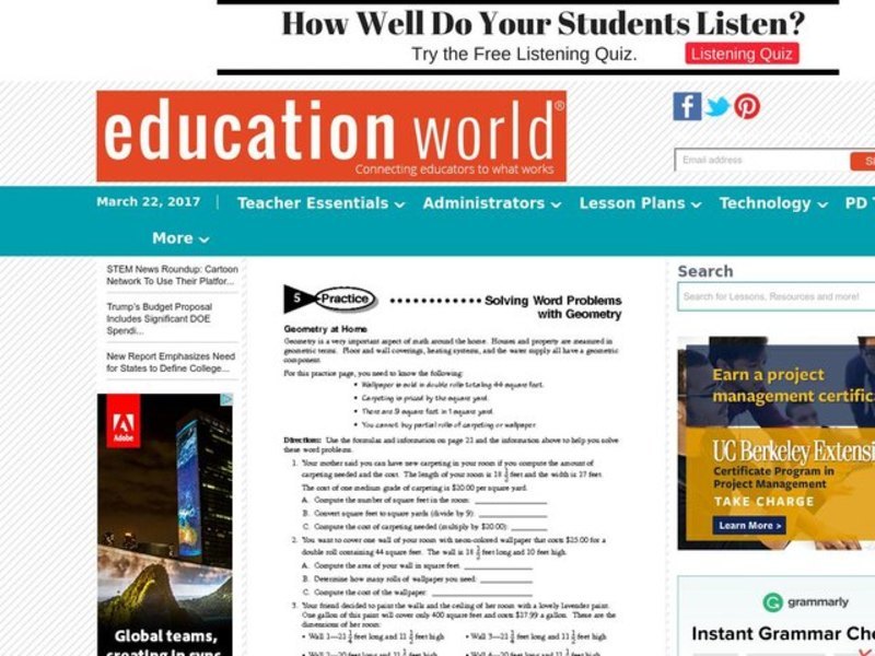 Geometry Word Problems Worksheet