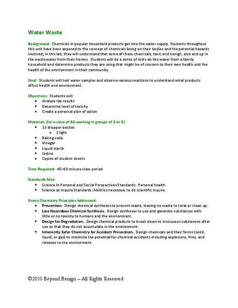 Water Waste Lesson Plan