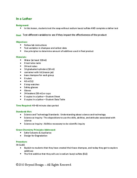 In a Lather Lesson Plan