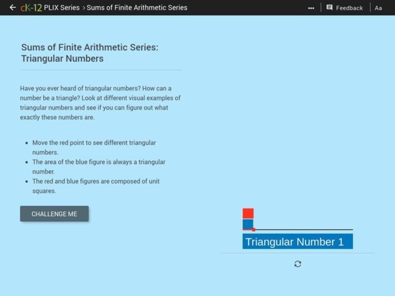 Sums of Finite Arithmetic Series: Triangular Numbers Interactive