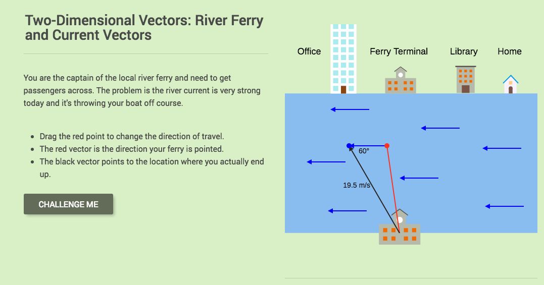 Two-Dimensional Vectors: River Ferry and Current Vectors Interactive
