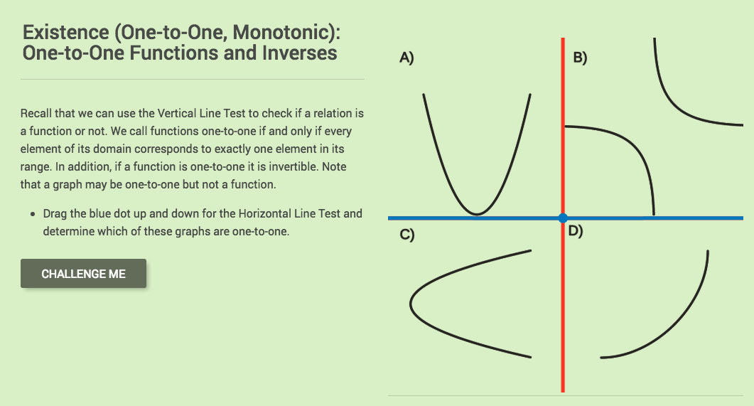 Existence: One-to-One Functions and Inverses Interactive