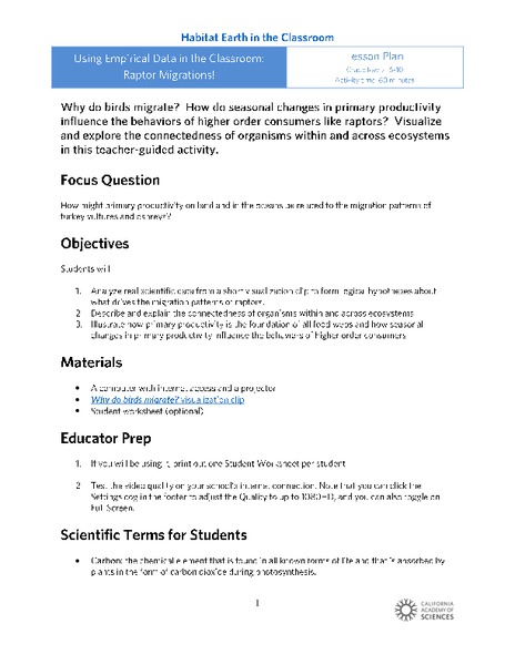 Using Empirical Data in the Classroom: Raptor Migrations! Lesson Plan