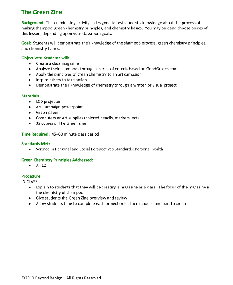 The Green Zine Lesson Plan