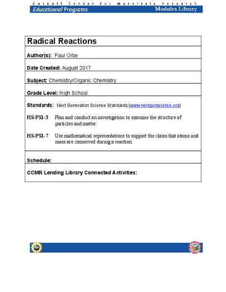 Radical Reactions Lesson Plan