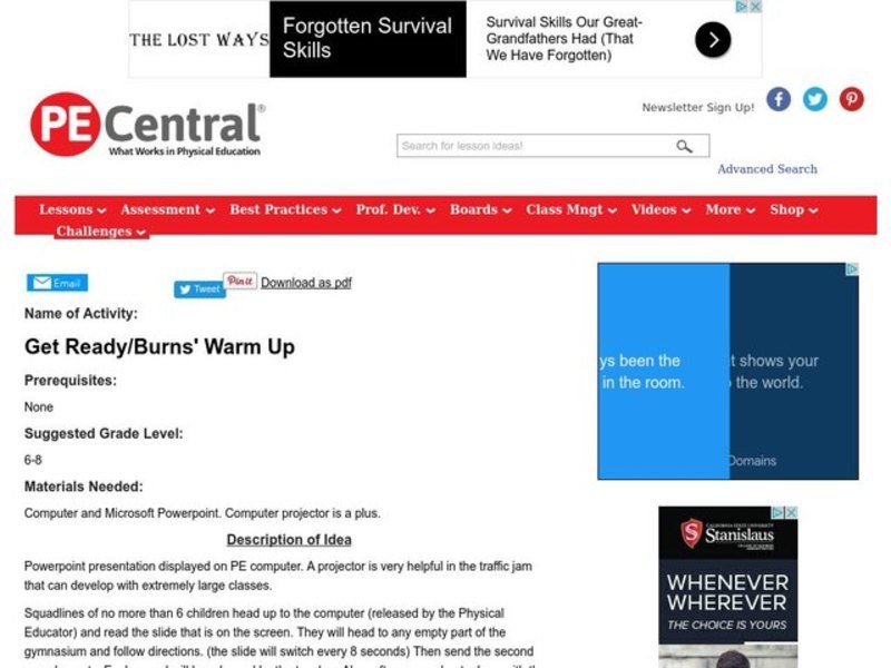 Get Ready/Burns' Warm Up Lesson Plan