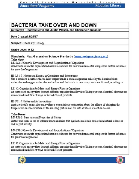 Bacteria Take Over and Down Lesson Plan