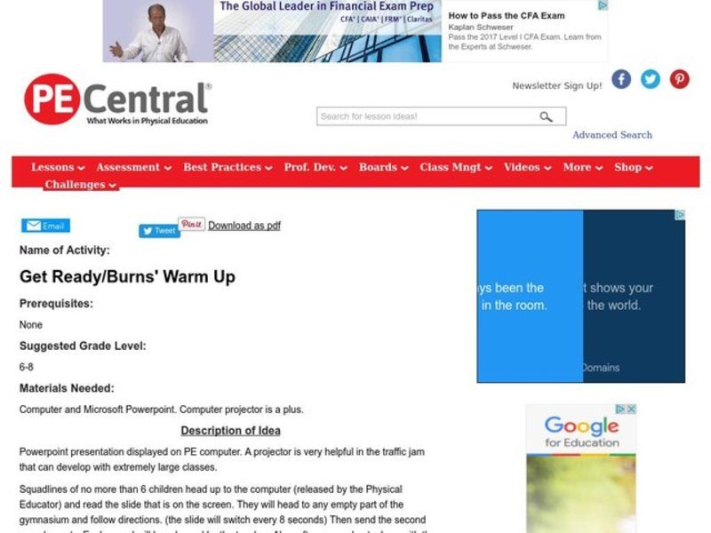 Get Ready/Burns' Warm Up Lesson Plan