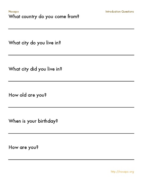 Introduction Questions Worksheet