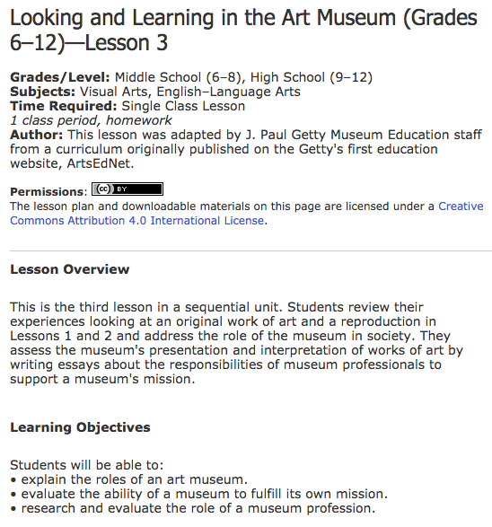 Looking and Learning in the Art Museum — Lesson 3 Lesson Plan