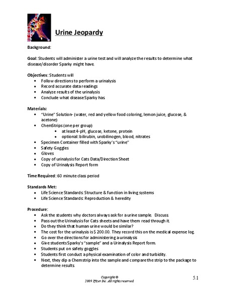 Urine Jeopardy Lesson Plan