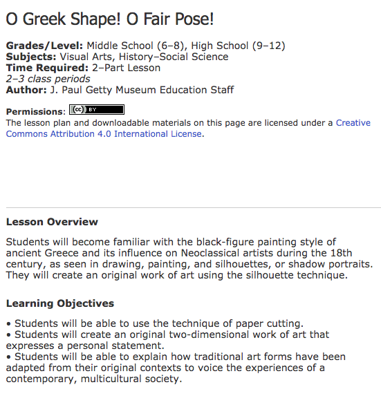 O Greek Shape! O Fair Pose! Lesson Plan