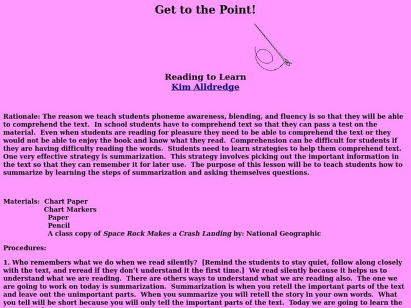 Get to the Point! Lesson Plan