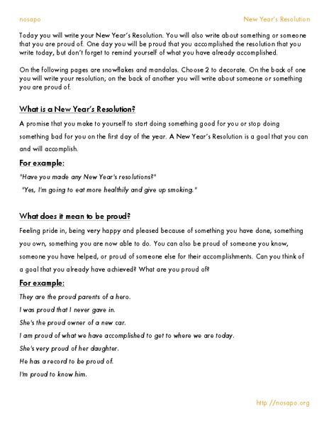 New Year’s Resolution Handout