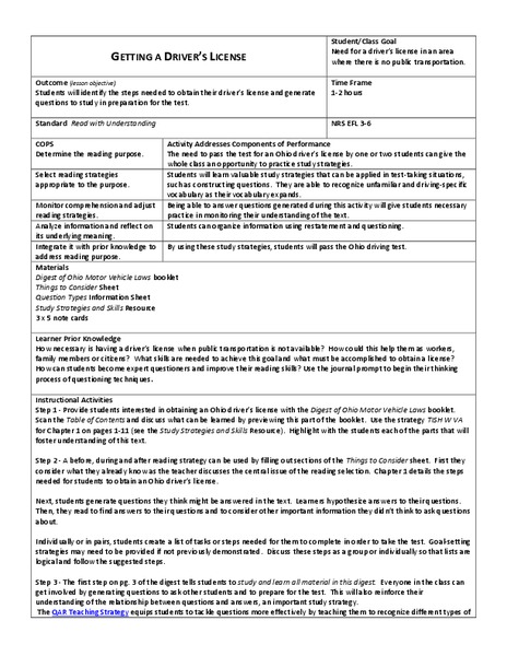 Getting a Driver's License Lesson Plan