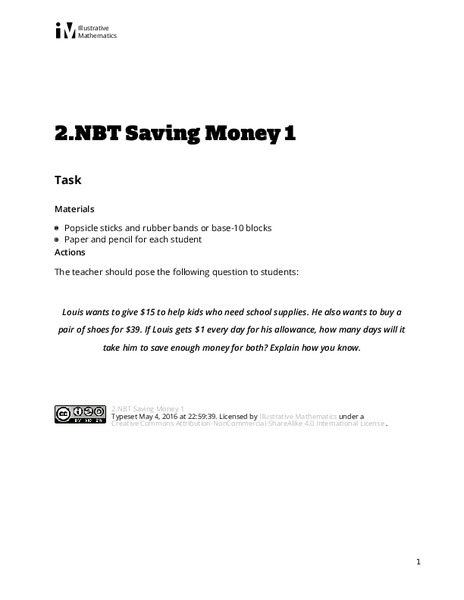 Saving Money 1 Assessment