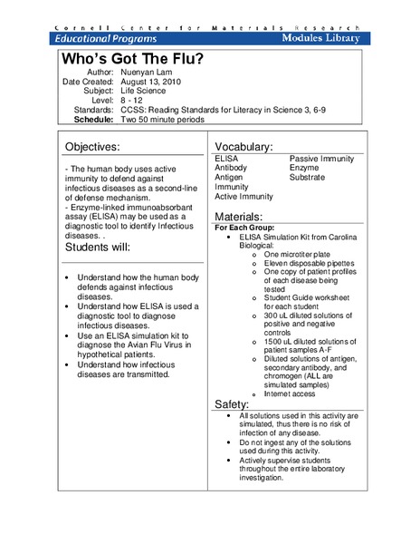 Who’s Got The Flu? Lesson Plan