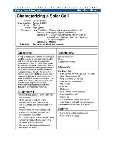 Characterizing a Solar Cell Lesson Plan