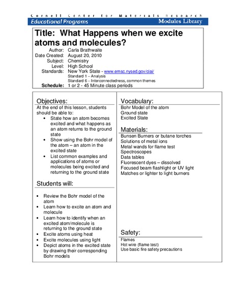 What Happens When We Excite Atoms and Molecules? Lesson Plan