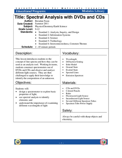 Spectral Analysis with DVDs and CDs Lesson Plan
