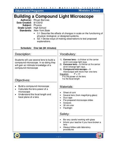 Building a Compound Light Microscope Lesson Plan