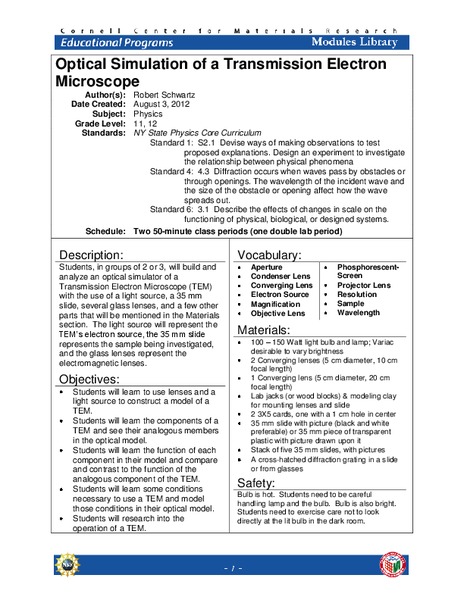 Optical Simulation of a Transmission Electron Microscope Lesson Plan