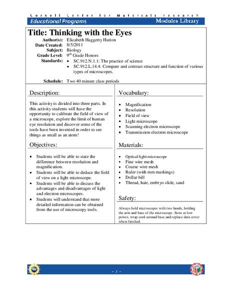 Thinking with the Eyes Lesson Plan