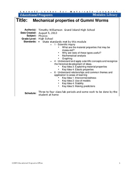 Mechanical Properties of Gummy Worms Lesson Plan