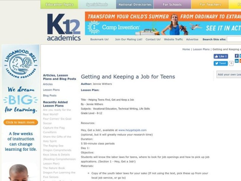 Getting and Keeping a Job for Teens Lesson Plan
