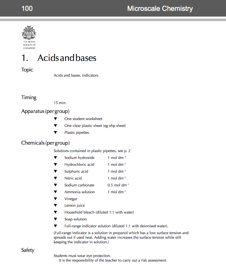 Acids and Bases—Microscale Chemistry Lab Resource
