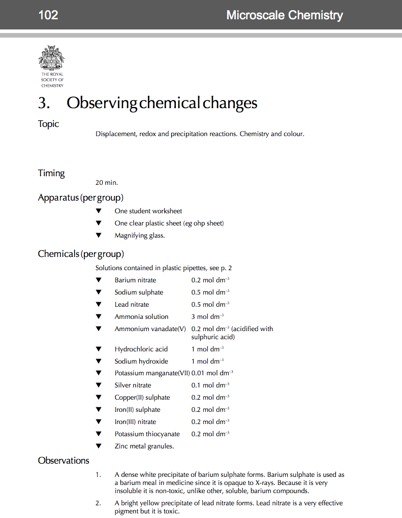 Observing Chemical Changes—Microscale Chemistry Lab Resource