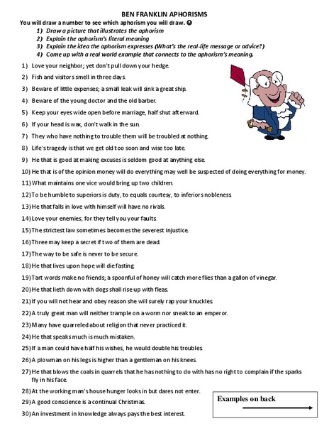 Ben Franklin Aphorisms Handout