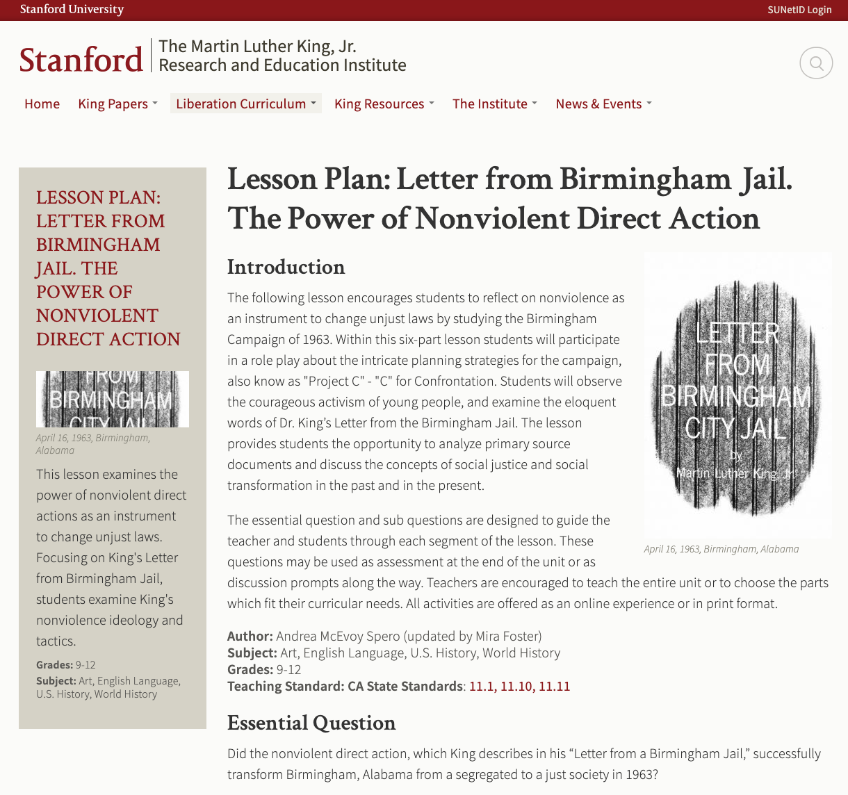 Letter from Birmingham Jail: The Power of Nonviolent Direct Action Lesson Plan