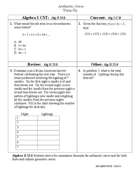 Arithmetic Series Lesson Plan