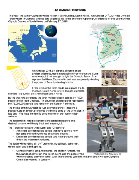 The Olympic Flame's Trip Worksheet